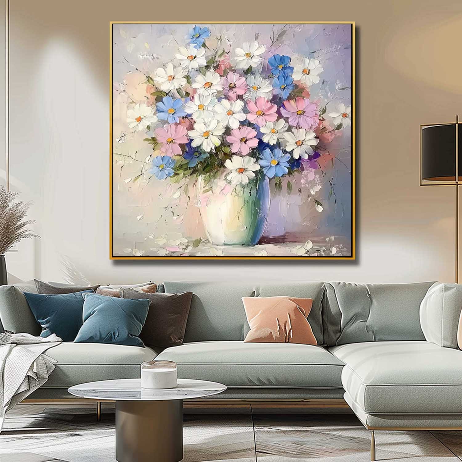 Contemporary Floral Wall Art Large Textured Flower Painting Original Exquisite Vase Art For Living Room