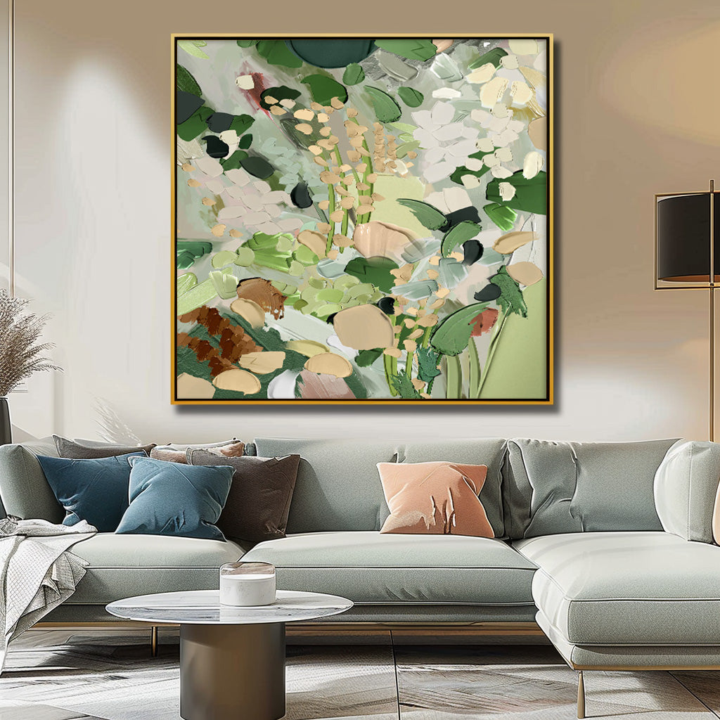 Square Contemporary Floral Painting Extra Large Textured Abstract Flower Paintings Original Framed Artwork