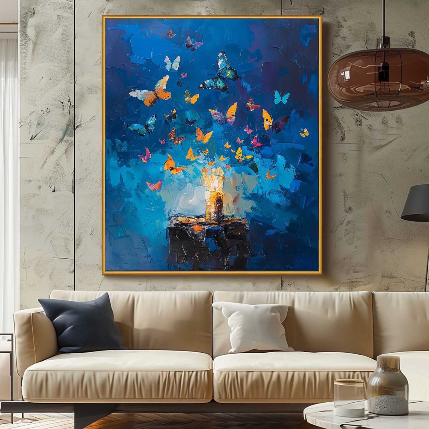 Original Artwork Abstract Still Life Painting Butterfly By Candlelight Acrylic Painting On Canvas Framed
