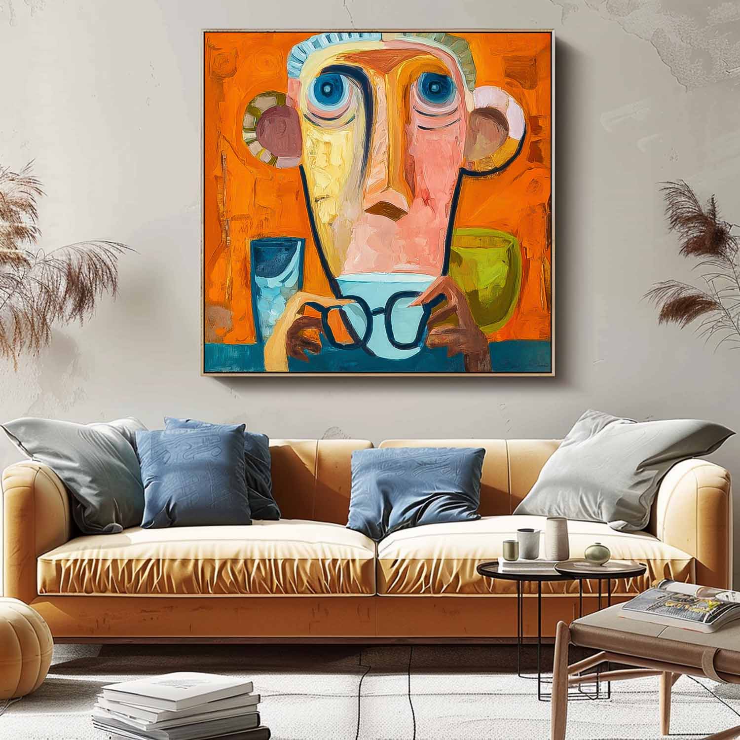 Large People Wall Art Abstract Portrait Oil Painting On Canvas Original Cute Boy Painting For Living Room