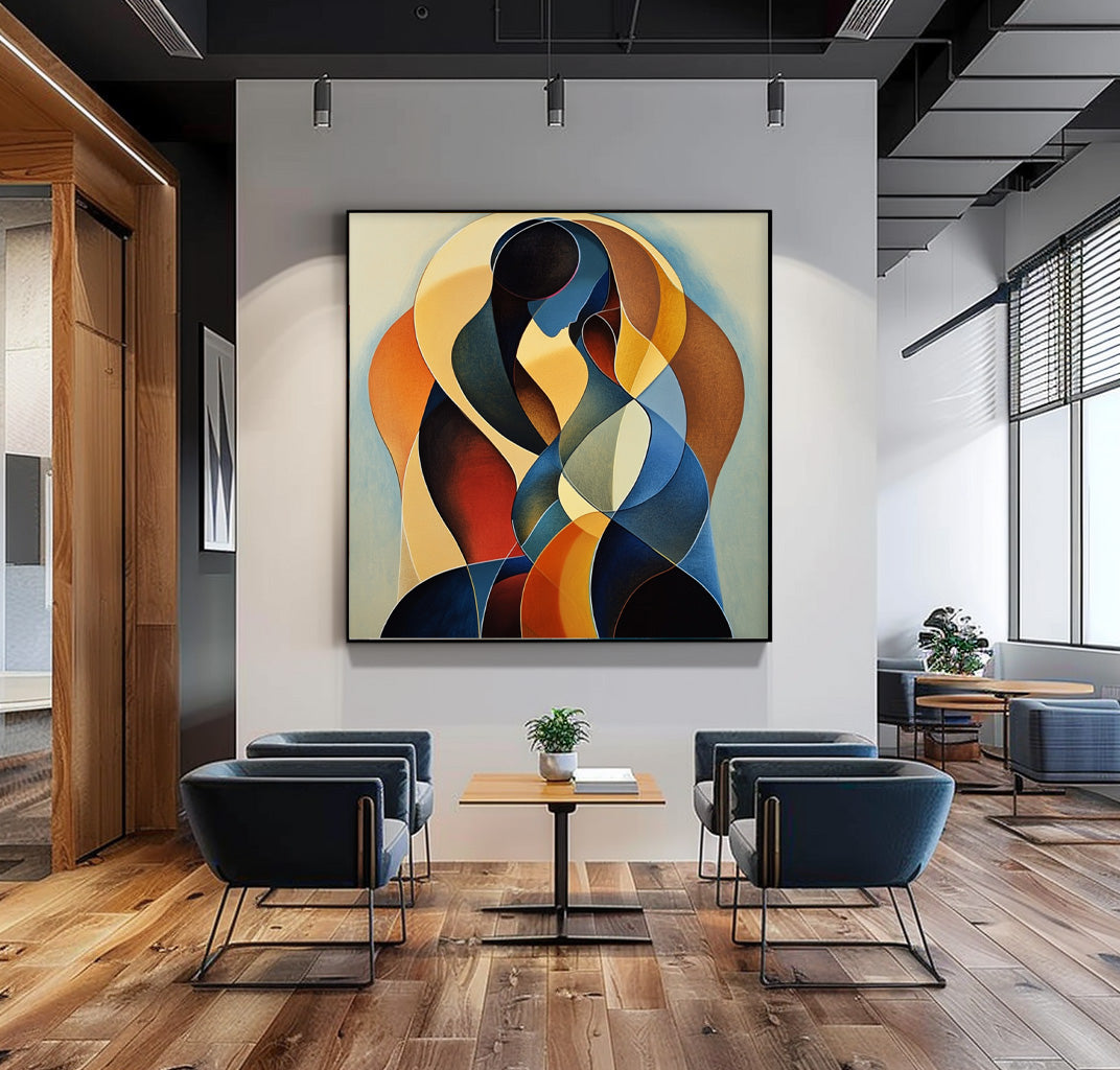 Colorful Lovers Abstract Wall Art Square Original Figure Acrylic Painting Canvas Large Portrait Artwork