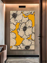 Abstract Yellow Oil Painting On Canvas Oversize Original Minimalism Beautiful Floral Artwork Home Decor