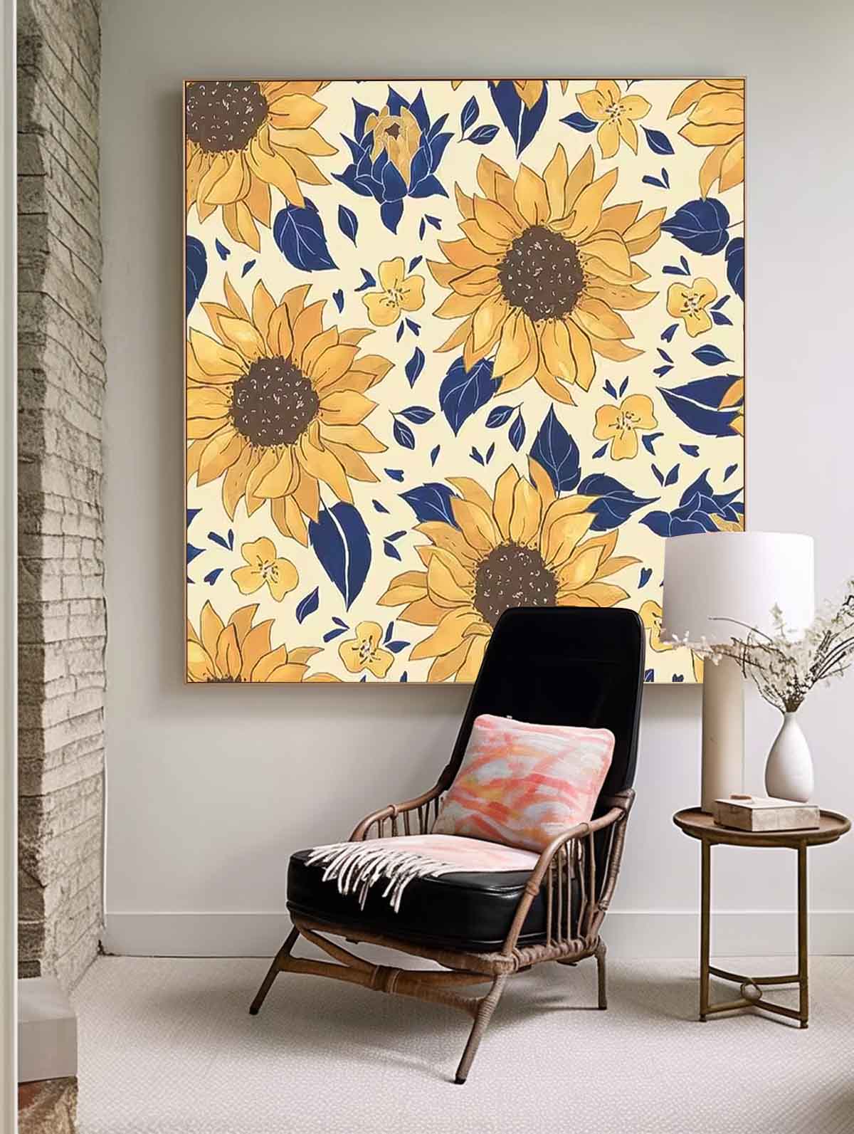 Large Abstract Sunflower Flowers Paintings Square Contemporary Flower Paintings Wall Art Yellow Artwork