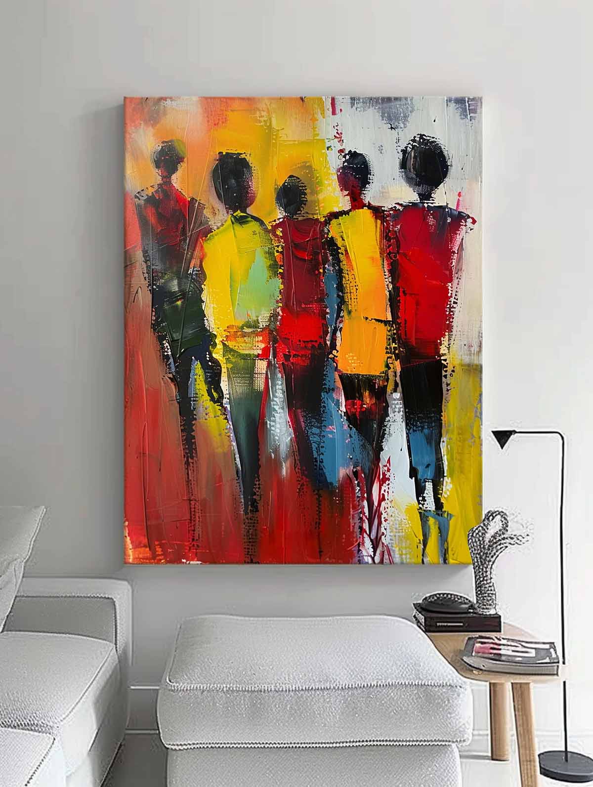 Bright Colors Character Outline Painting Original Abstract Wall Art Large Human Painting Framed Artwork