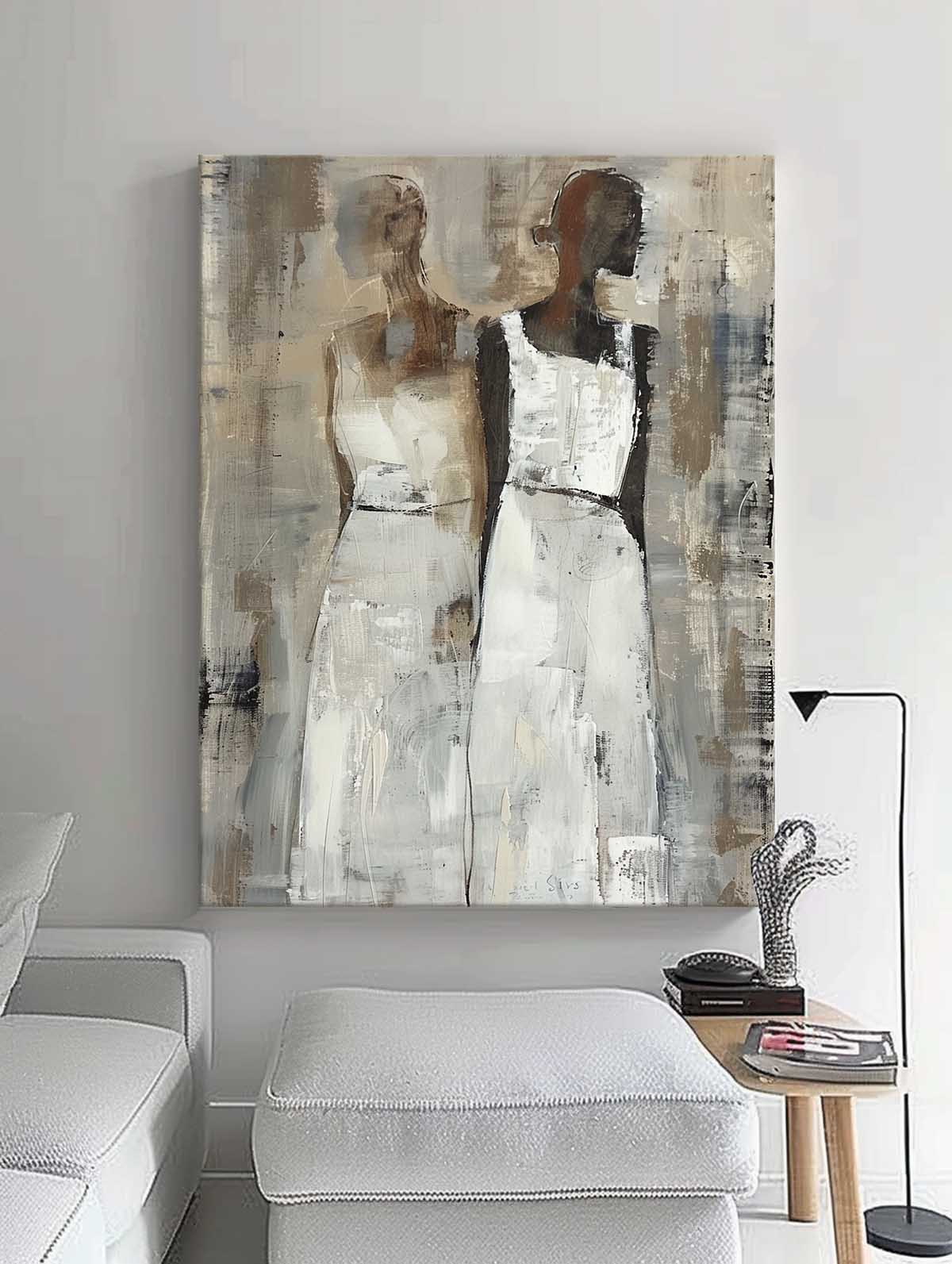 Large Figure Painting Shadow Abstract Artwork Original Woman Silhouettes Wall Art For Living Room