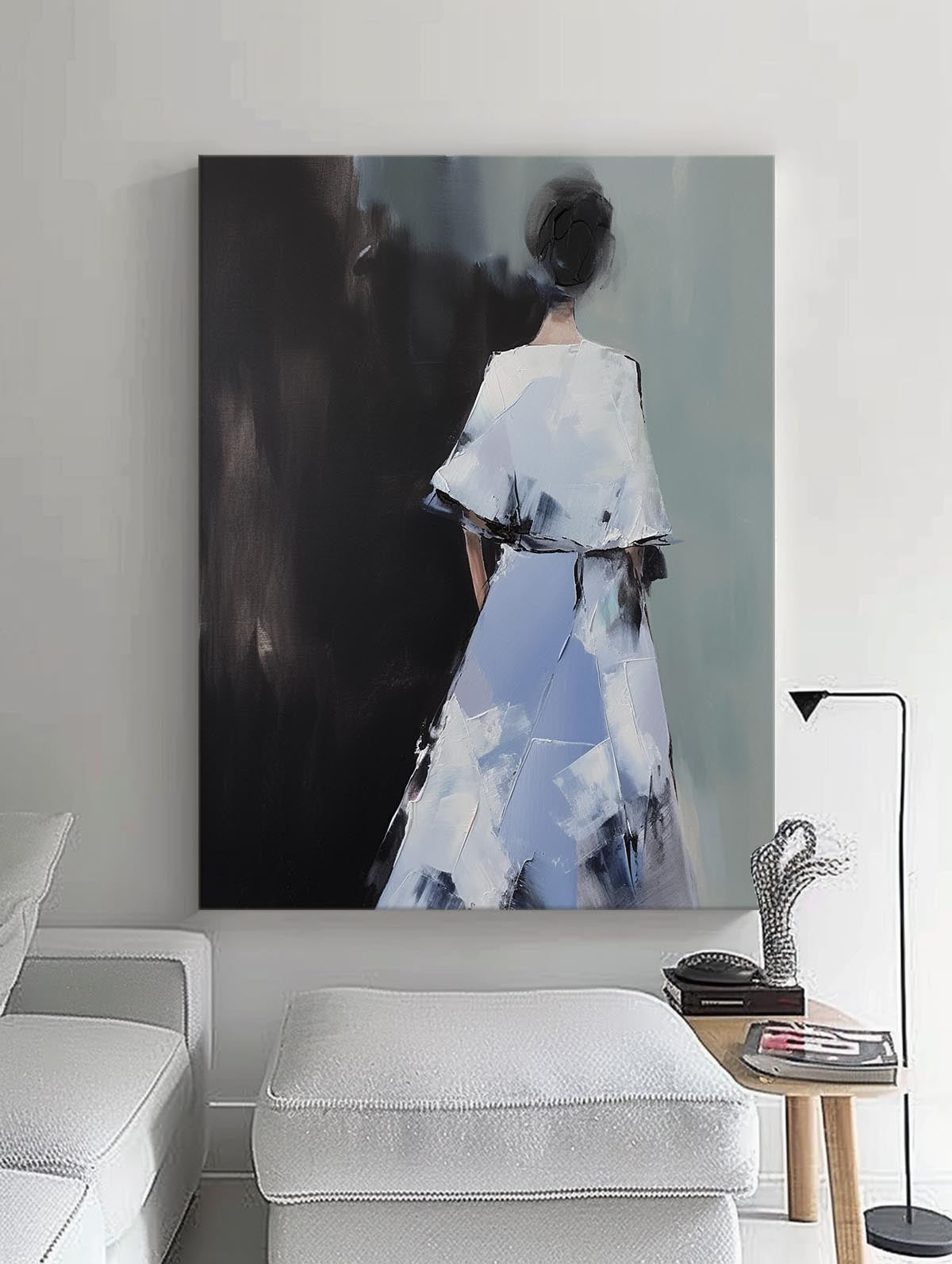 Contour Acrylic Painting Original Abstract Woman's Back Wall Art Minimalism Character Outline Painting Framed