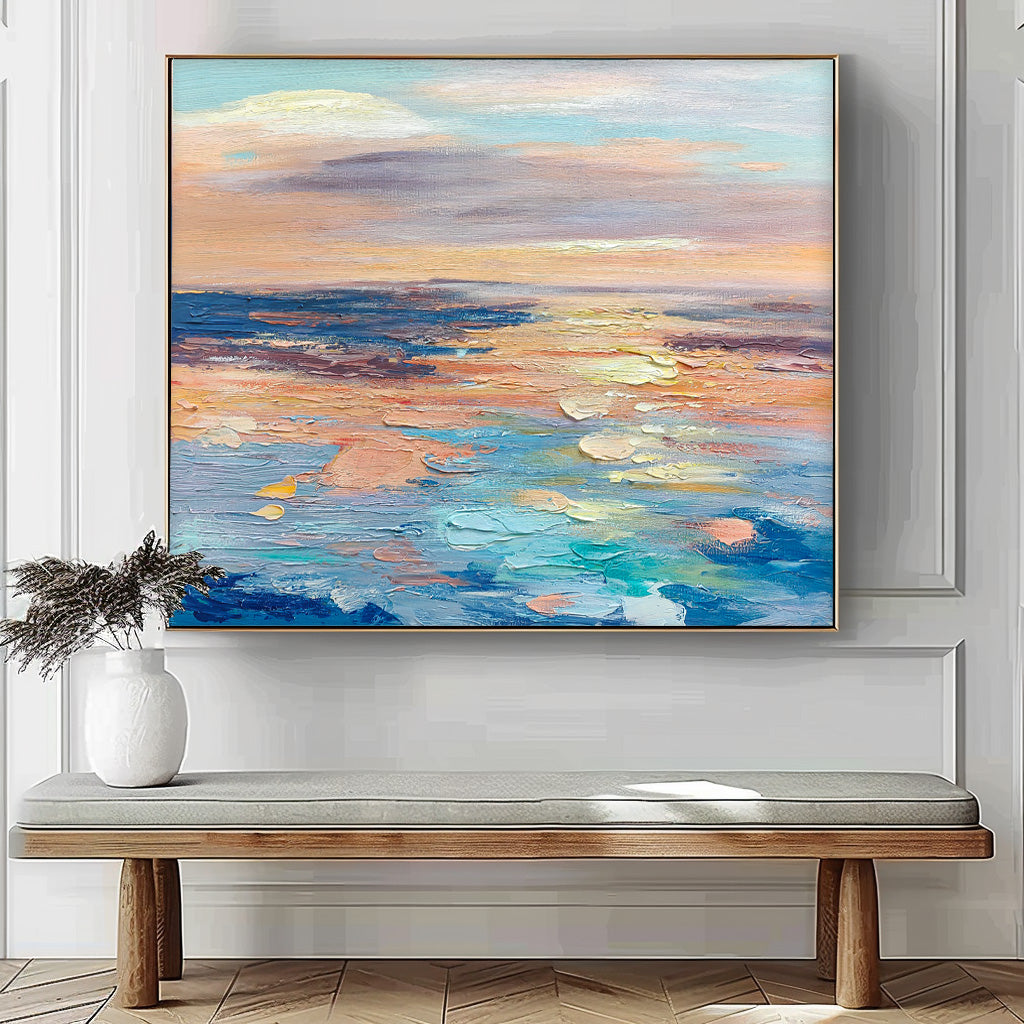 Sunset Oil Painting On Canvas Original Wall Art Abstract Sea Landscape Painting Living Room Decor