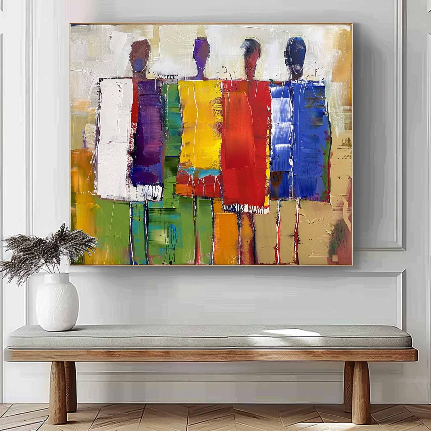 Colorful Abstract Figure Oil Painting Large Silhouette Wall Art Original Artwork For Living Room