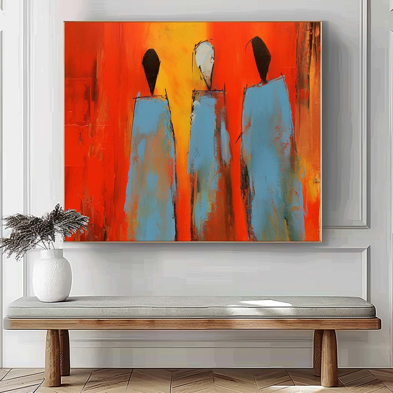 Large Bright Red Human Silhouette Wall Art Abstract Figure Oil Painting Original Human Artwork Home Decor