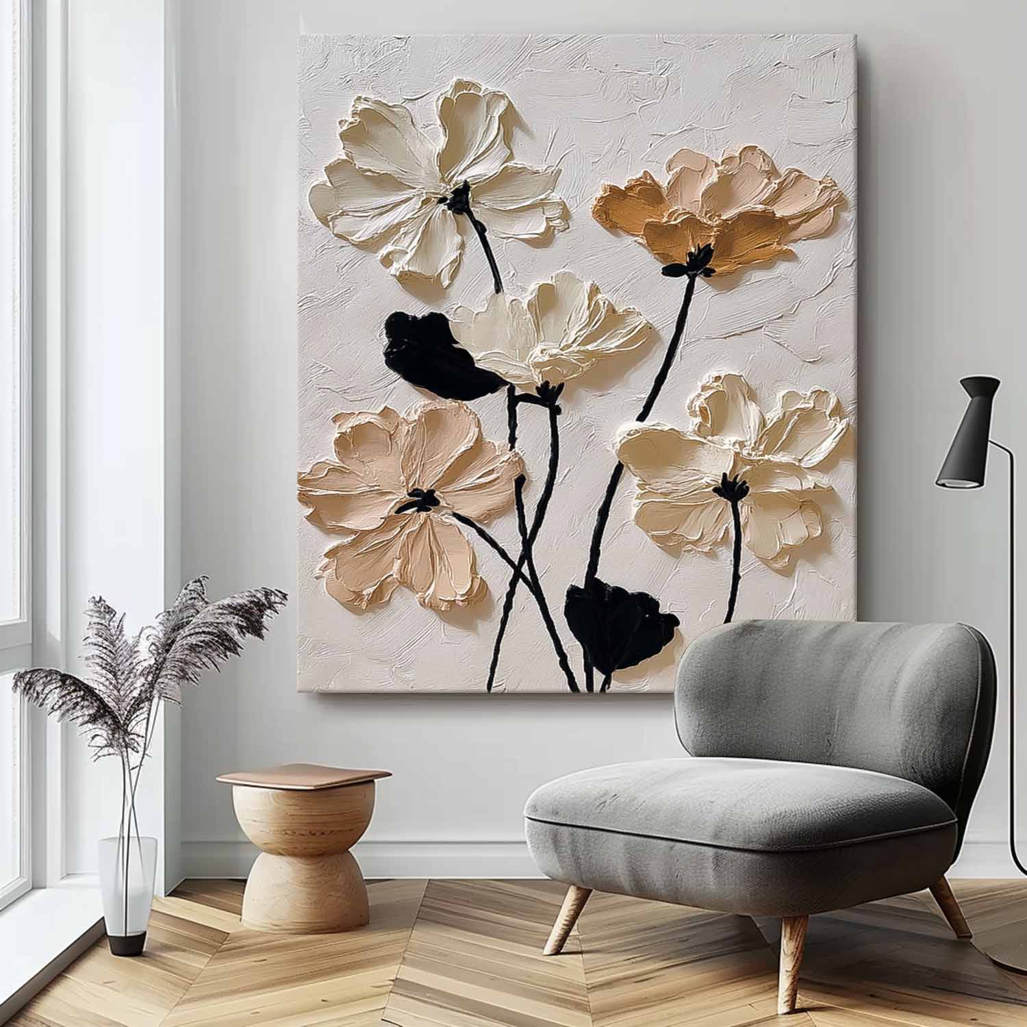 Texture Plant Wall Art Large White Flower Abstract Oil Painting Canvas Original Artwork Home Decor