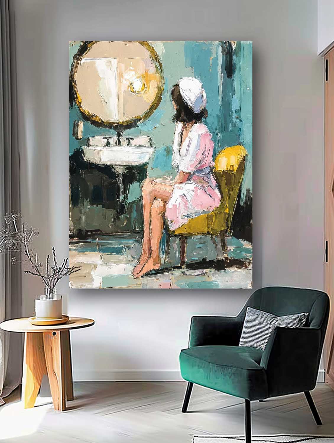 Abstract Lady Oil Painting Canvas Original Impressionist Bathroom Art Oil Painting Modern Home Decor
