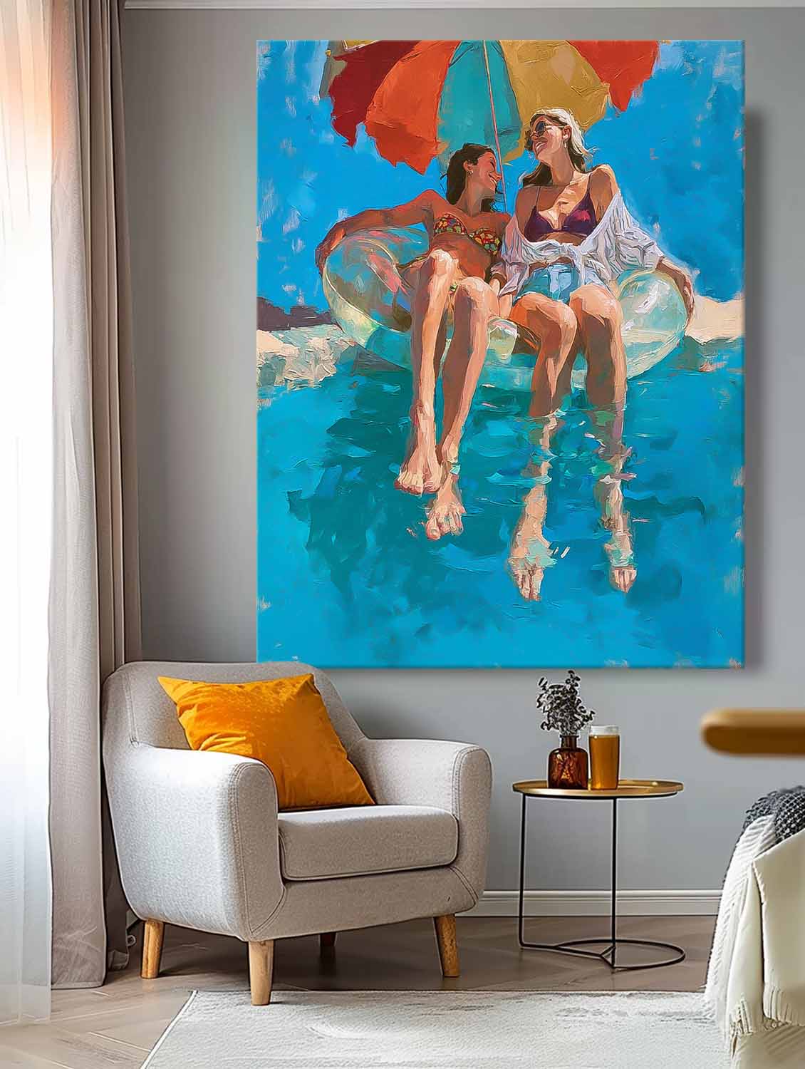 Abstract Lady playing In Water Oil Painting Canvas Original Diving Wall Art Modern Swimming Artwork