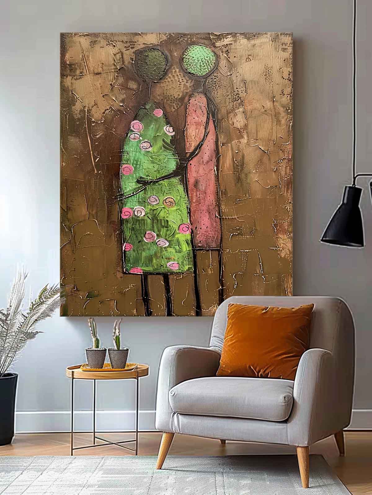 Abstract Love Couple Painting Large Romantic Canvas Art Contemporary Figure Art