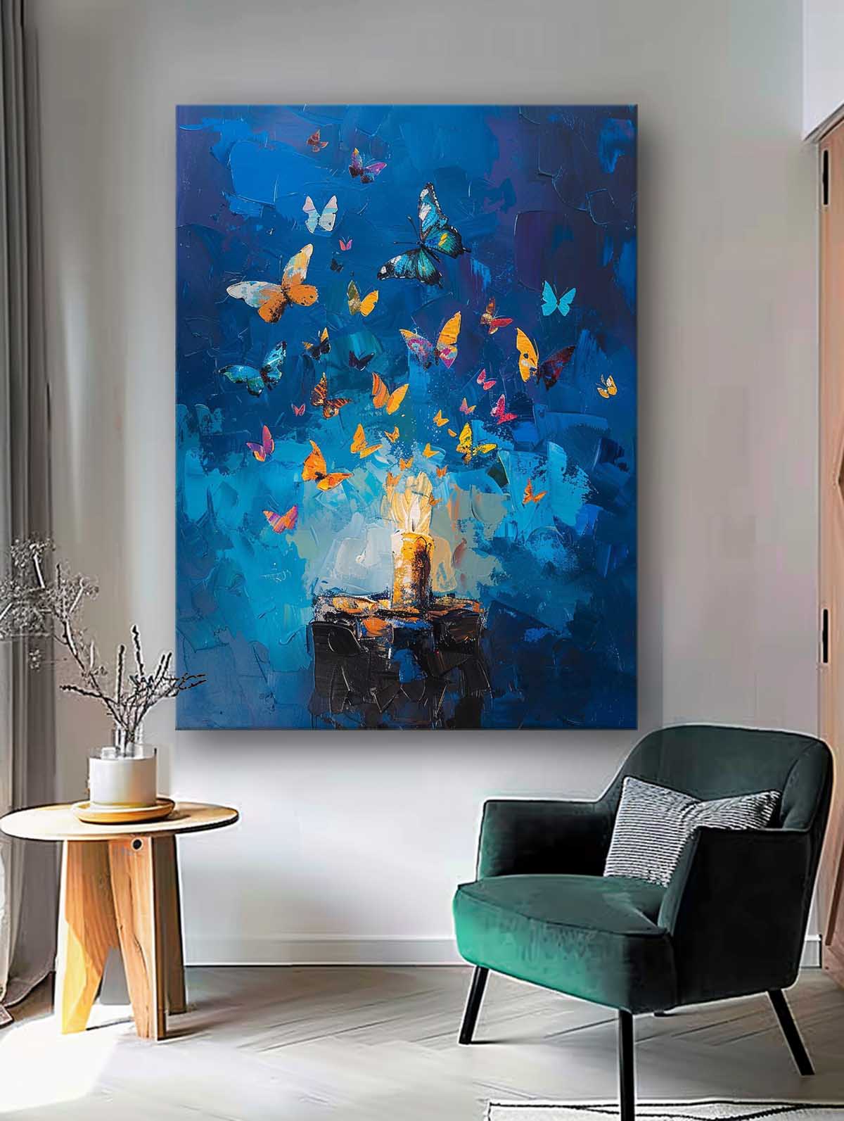 Original Artwork Abstract Still Life Painting Butterfly By Candlelight Acrylic Painting On Canvas Framed