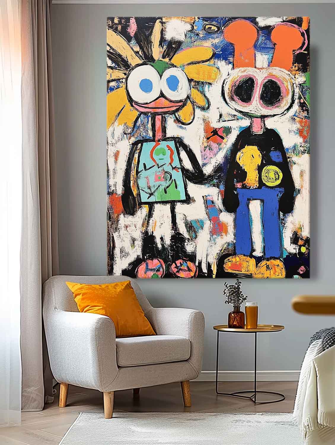 Abstract Cute Characters Painting Canvas Large Graffiti Cartoon Figure Wall Art Original Features Artwork