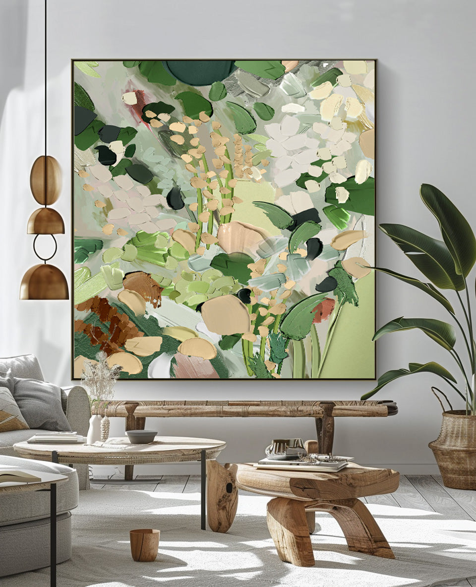 Square Contemporary Floral Painting Extra Large Textured Abstract Flower Paintings Original Framed Artwork