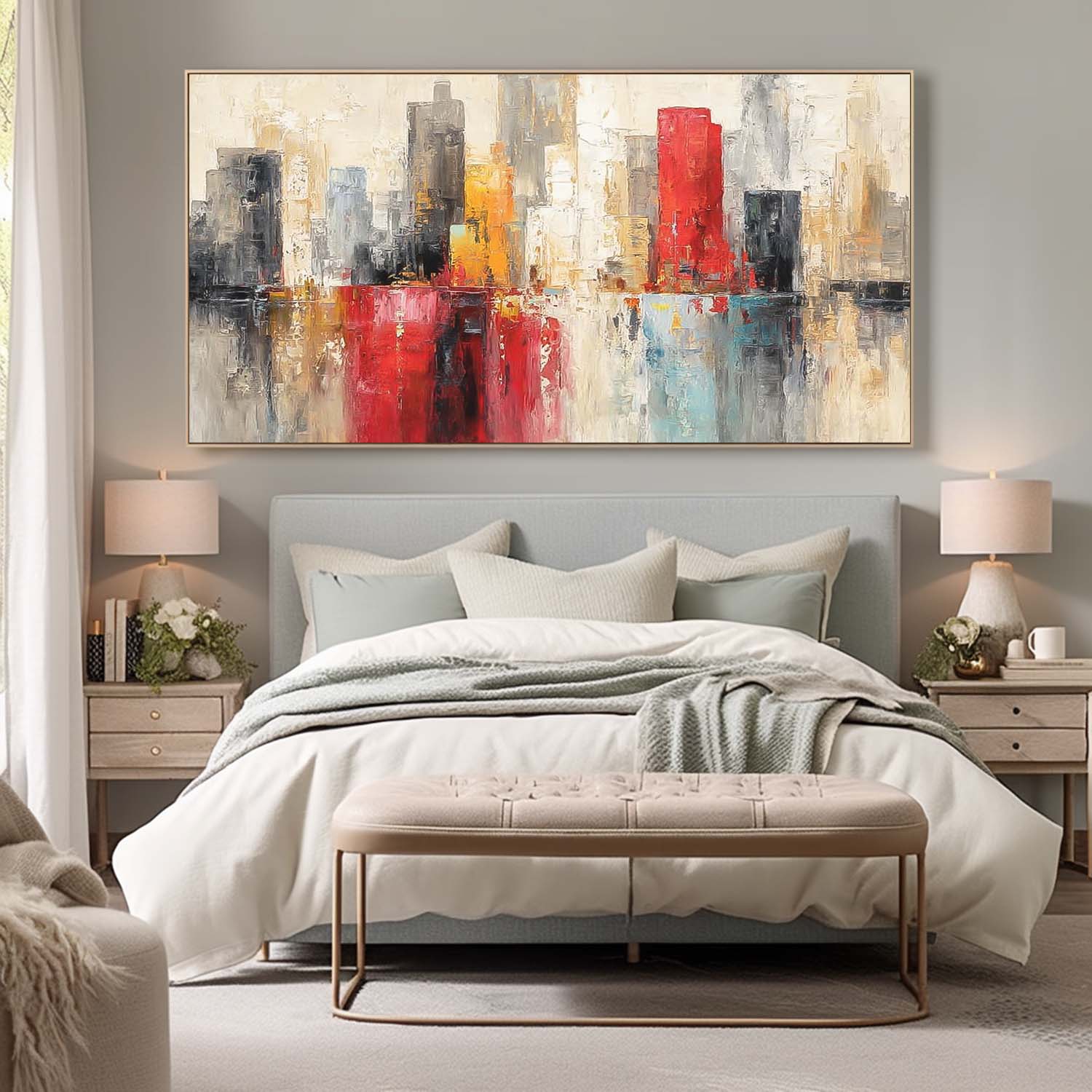 Original City Wall Art Colorful Texture Abstract Oil Painting Big Canvas Artwork Modern Acrylic Painting