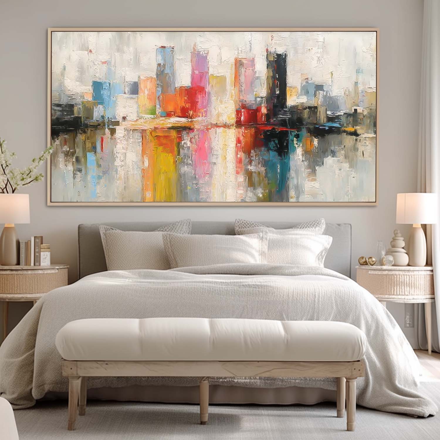 Modern Acrylic Painting Original City Wall Art Colorful Texture Abstract Oil Painting Big Canvas Artwork