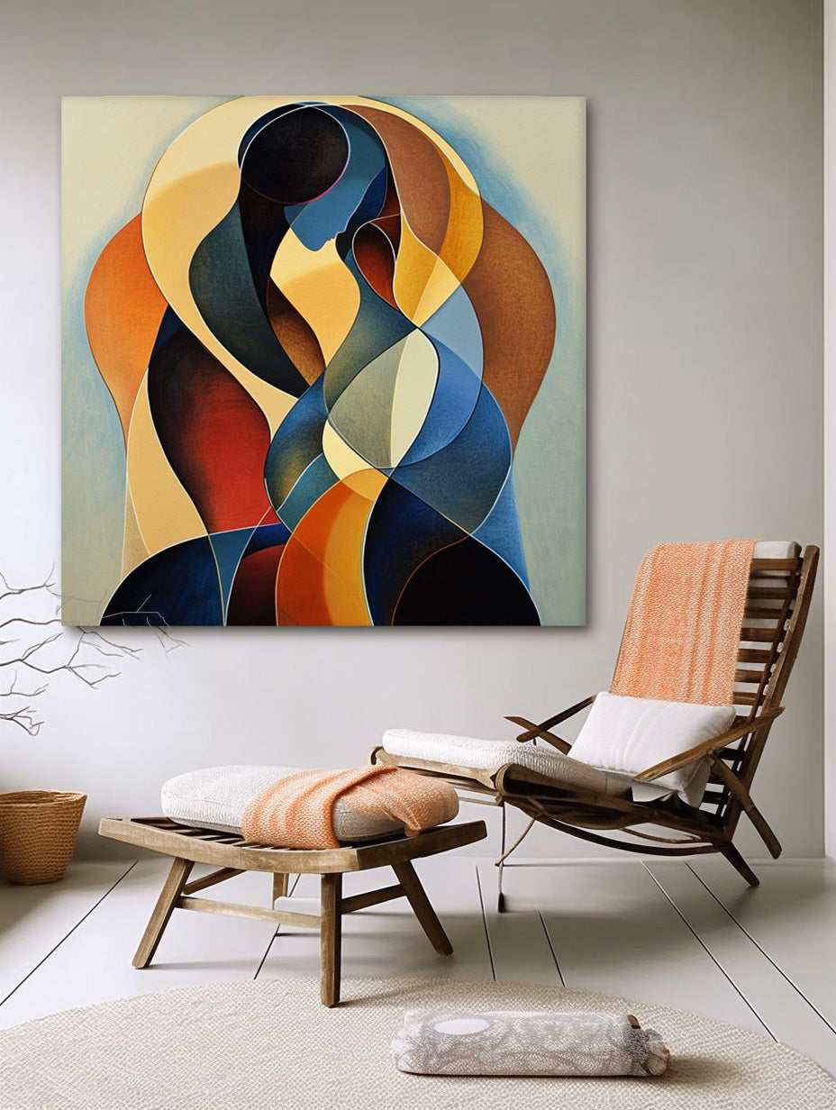 Colorful Lovers Abstract Wall Art Square Original Figure Acrylic Painting Canvas Large Portrait Artwork