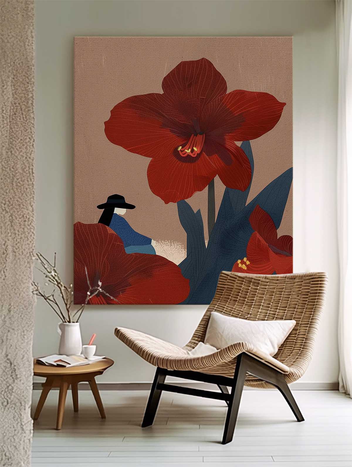 Original Girl On Flowers Wall Art Large Figure Painting Illustration style Abstract Artwork For Living Room