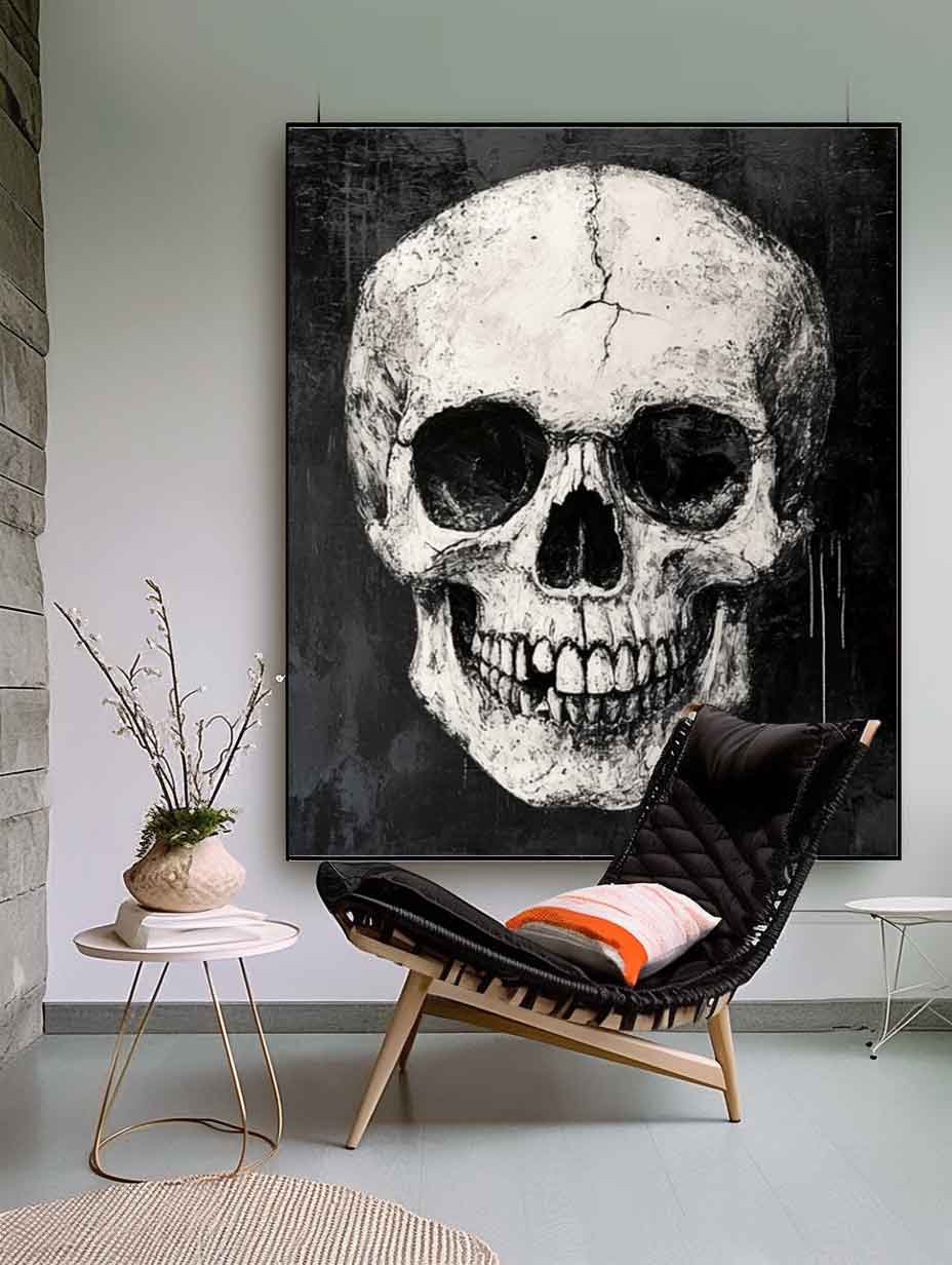 Original Abstract Wall Art Skeleton Painting Cool Tones Large  Acrylic Painting Framed Black Gothic Home Decor Artwork