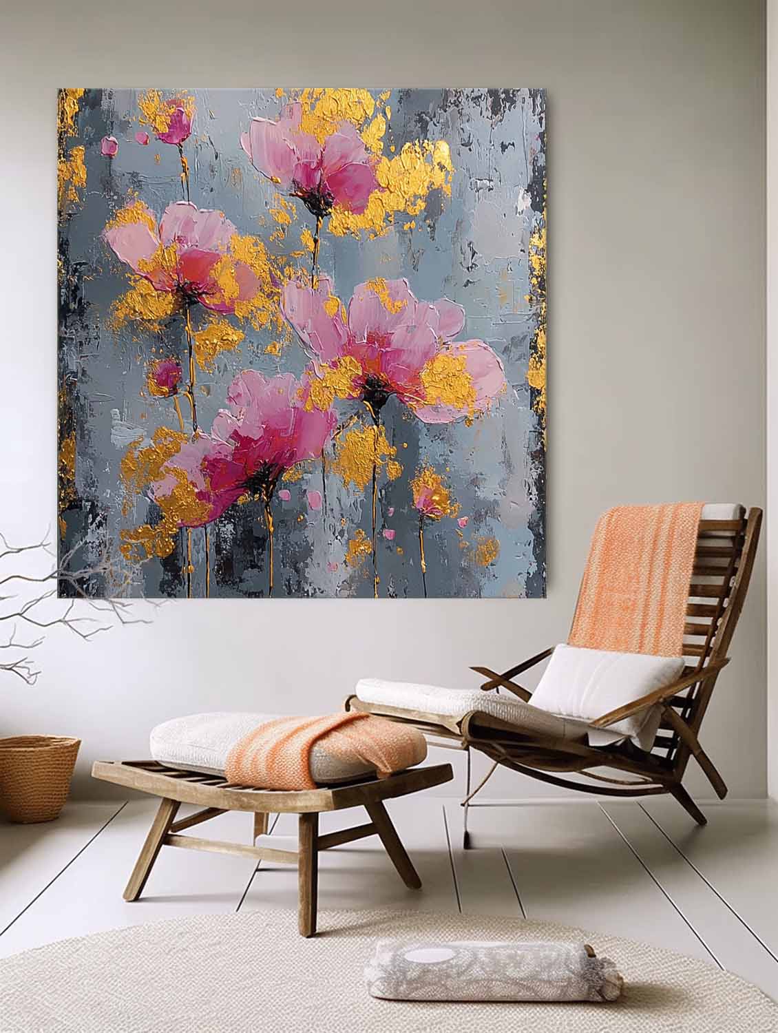 Textured Impasto Botanical Texture Floral Oil Painting Impasto Flower Wall Art Vintage Moody Floral Decor