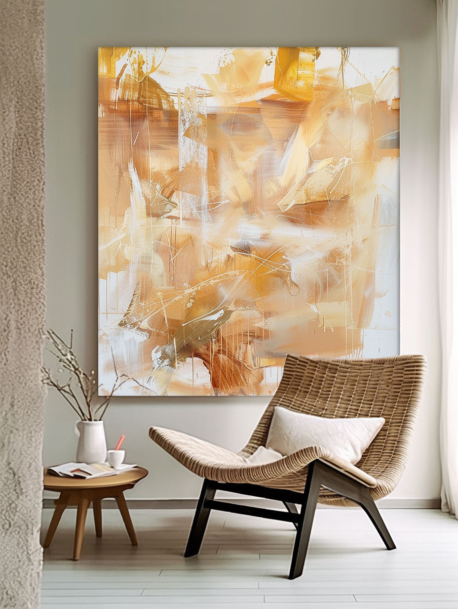 Oversize Modern Acrylic Painting On Canvas Yellow Texture Abstract Oil Painting Original Artwork Home Decor
