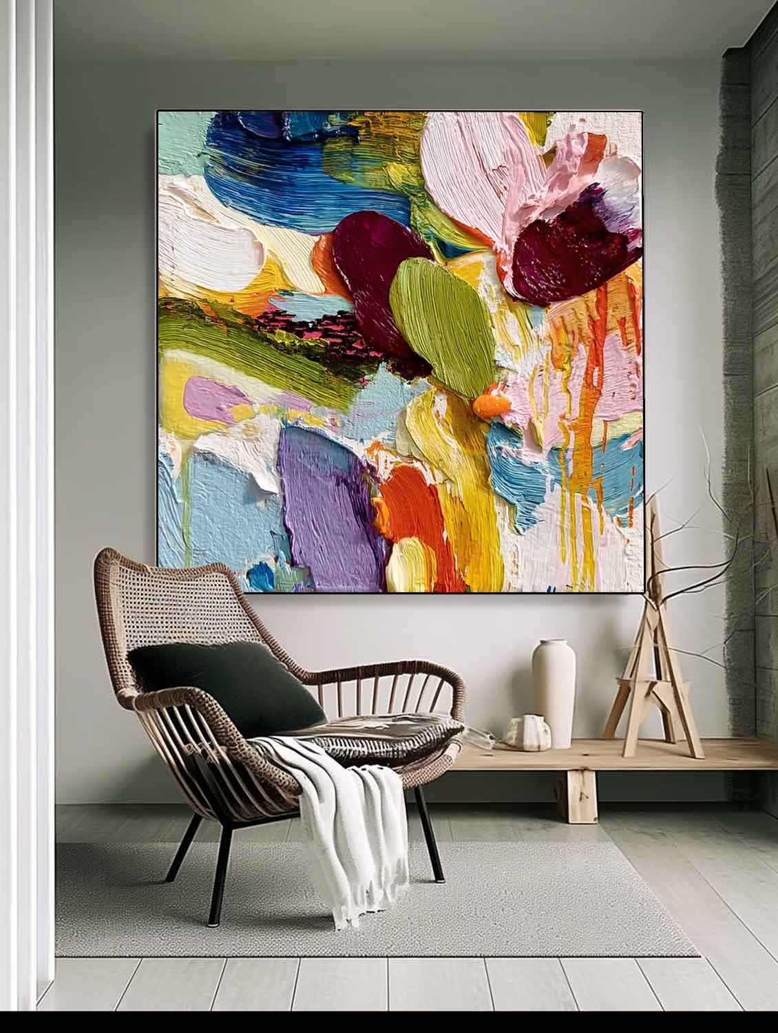 Colorful Texture Acrylic painting Original Scraper Oil Painting Abstract Large Wall Art Contemporary Art