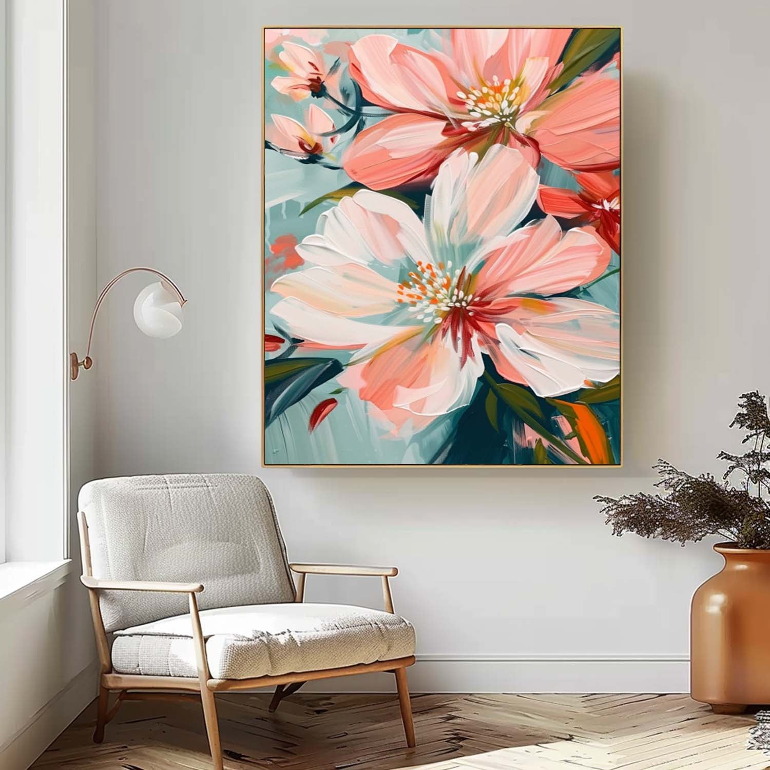 Large Textured Floral Art Original Abstract Peach Blossom Painting Flowers Acrylic Painting Canvas Framed