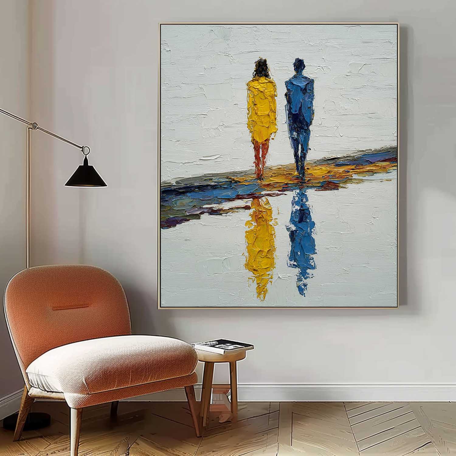 Abstract Couple Oil Painting Modern Minimalist Palette Knife Art Vertical Textured Canvas For Bedroom Wall