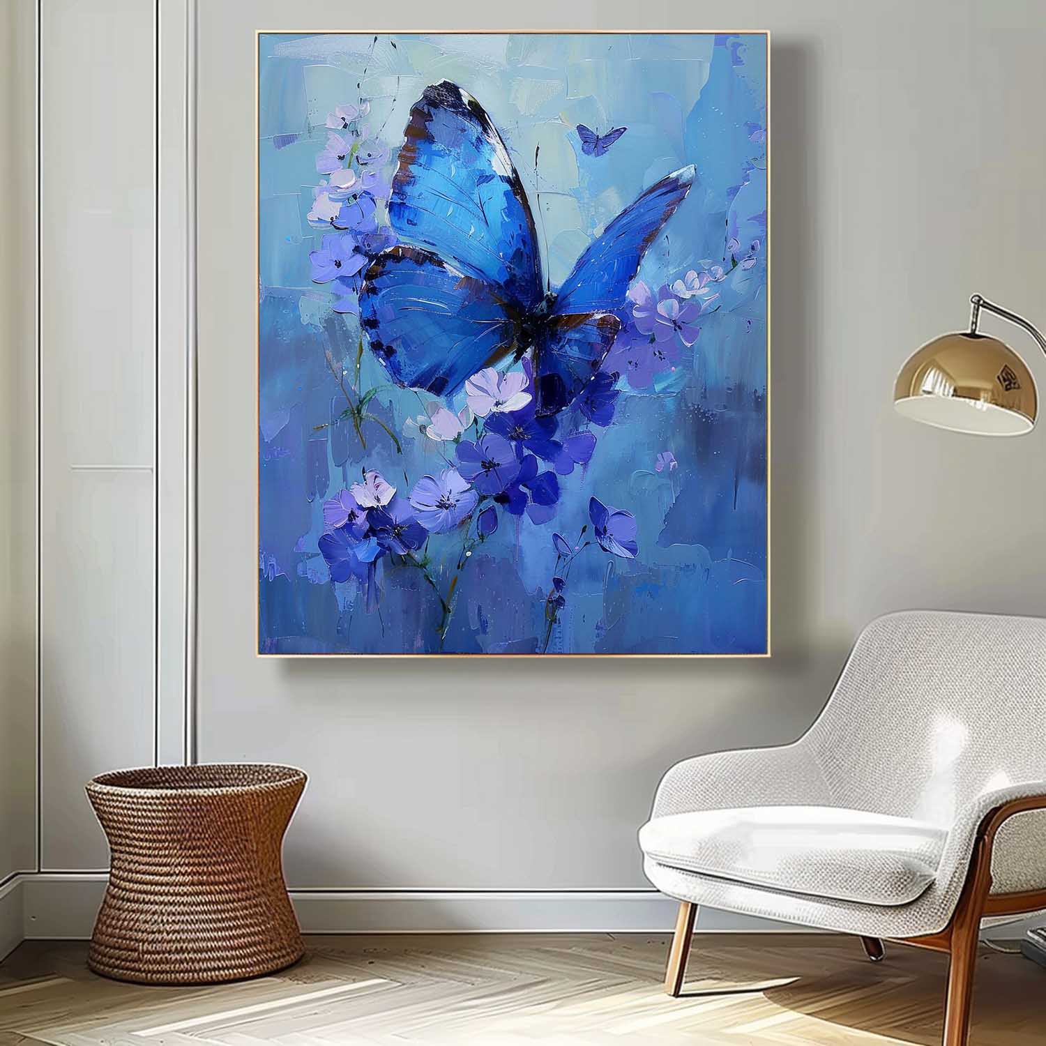 Original Artwork Impressionist Butterfly Wall Art Blue Oil Painting Modern Texture Oil Painting Decor
