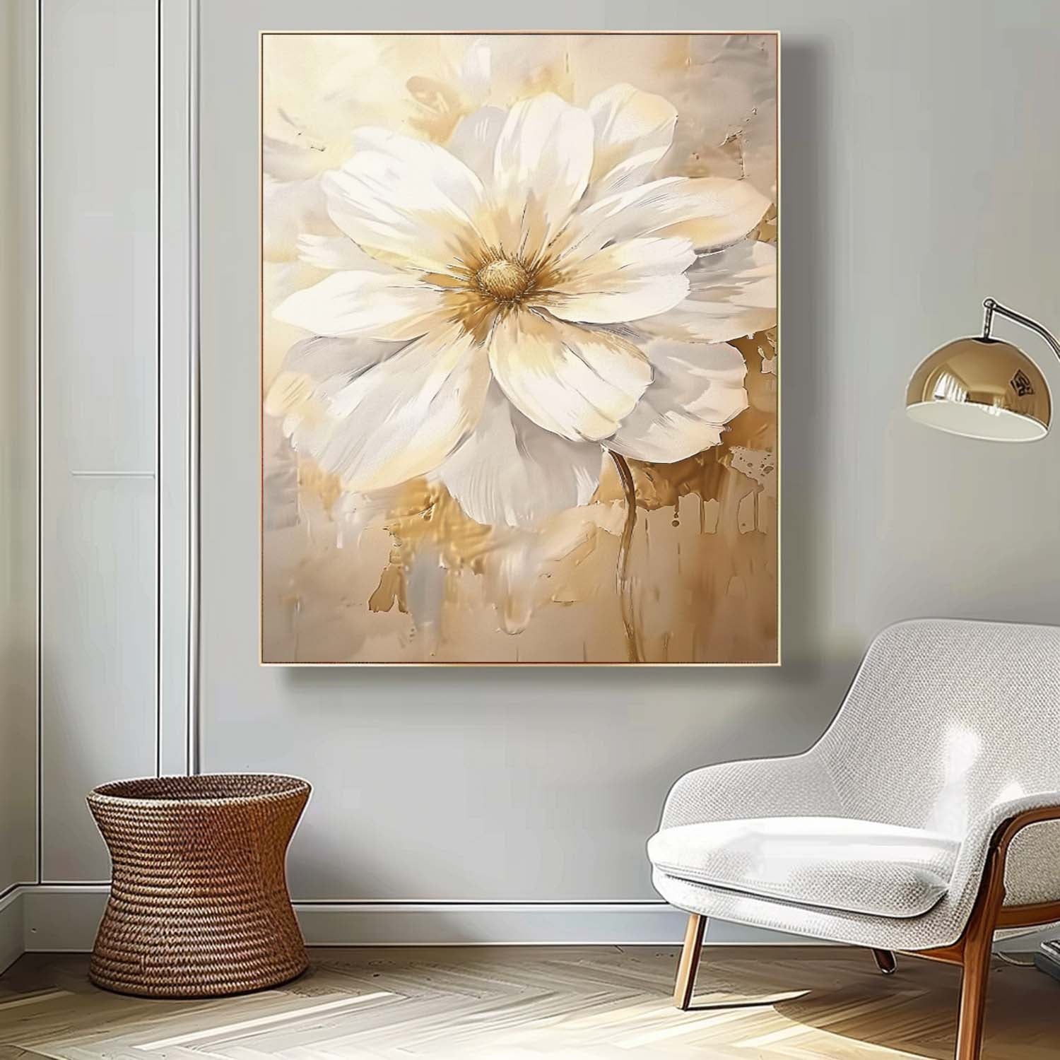 Contemporary Abstract Painting Bright Color Flowers Acrylic Painting Canvas Large Textured Floral Art Framed