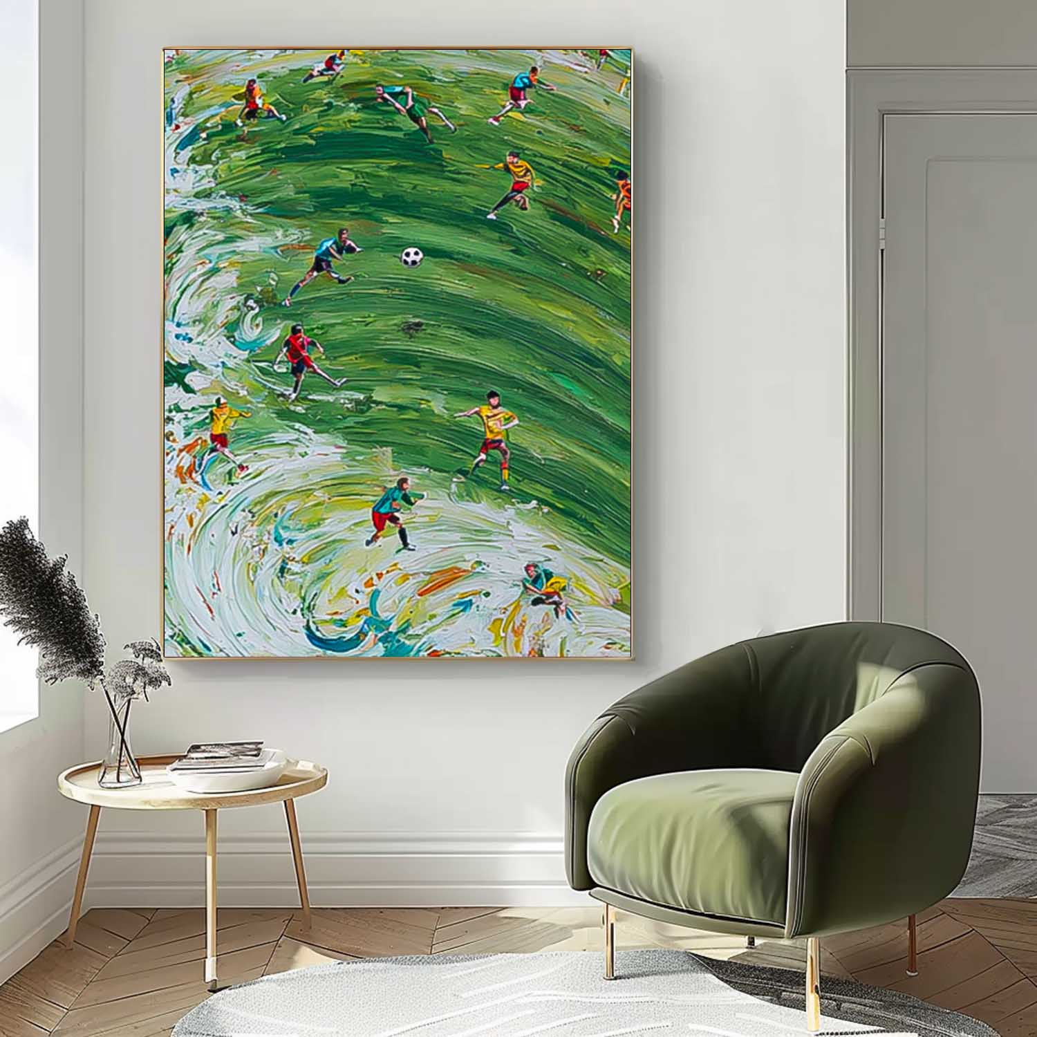 Green Football Textured Canvas Art Textured Football Wall Art Sports Art Lover Gift Home Decor