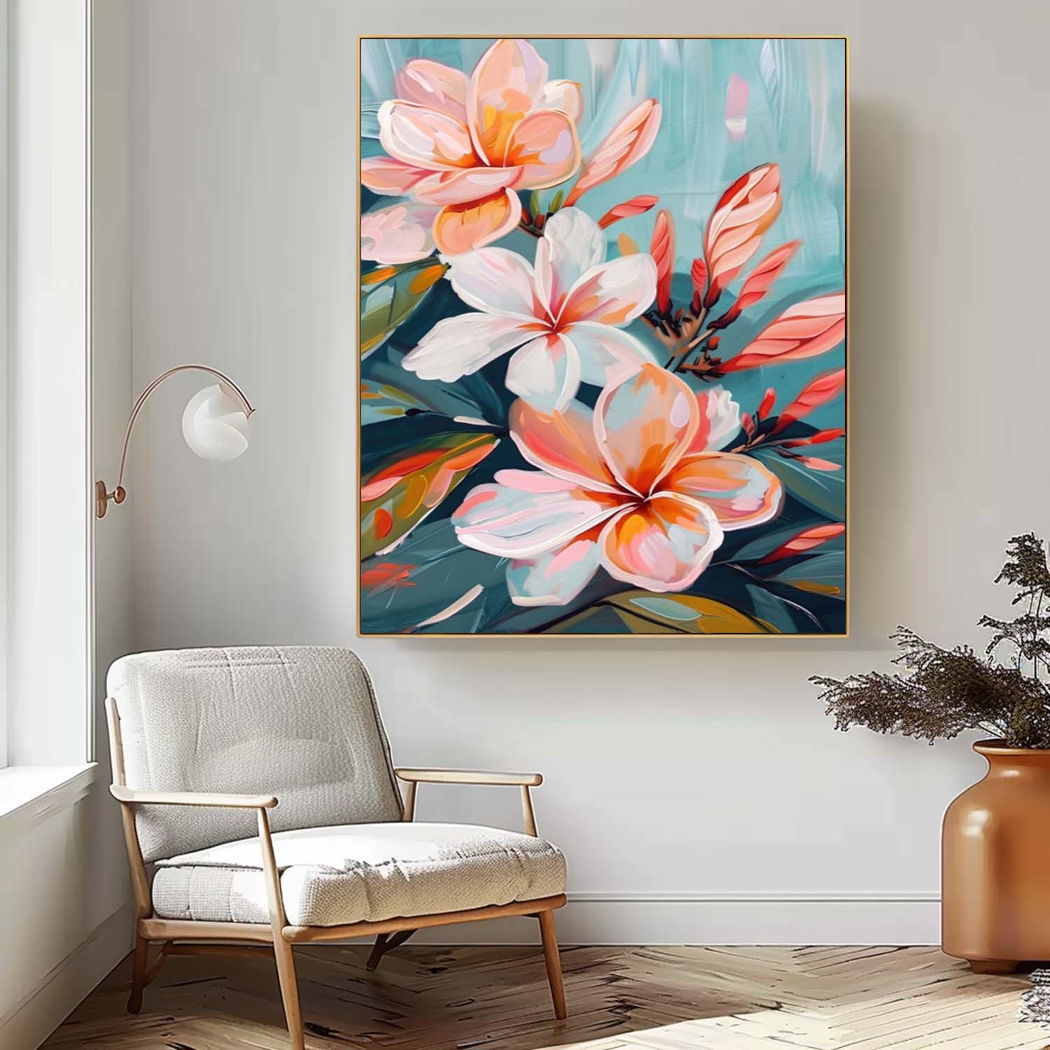 Original Abstract Blossom Painting Flowers Acrylic Painting Canvas Large Textured Floral Art Framed