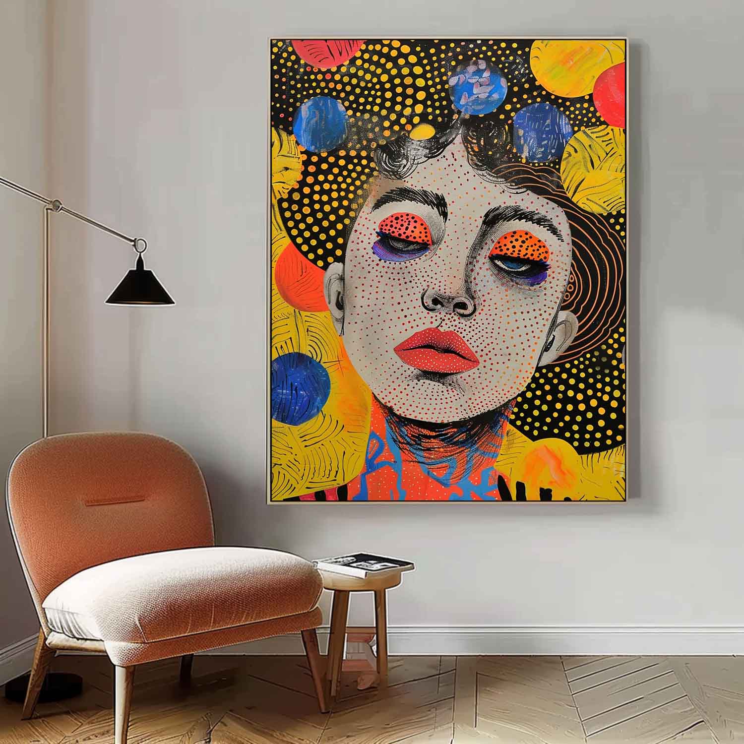 Minimalism Colorful Abstract Boho Artwork Large Figure Painting Original Gold Women Face Wall Art Gift