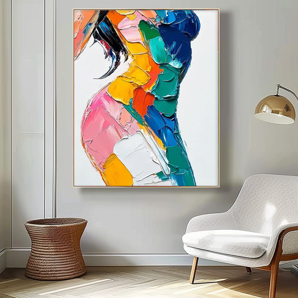 Modern Artwork Abstract Vibrant Colorful Body Oil Painting On Canvas Original Texture Sexy Girl Wall Art