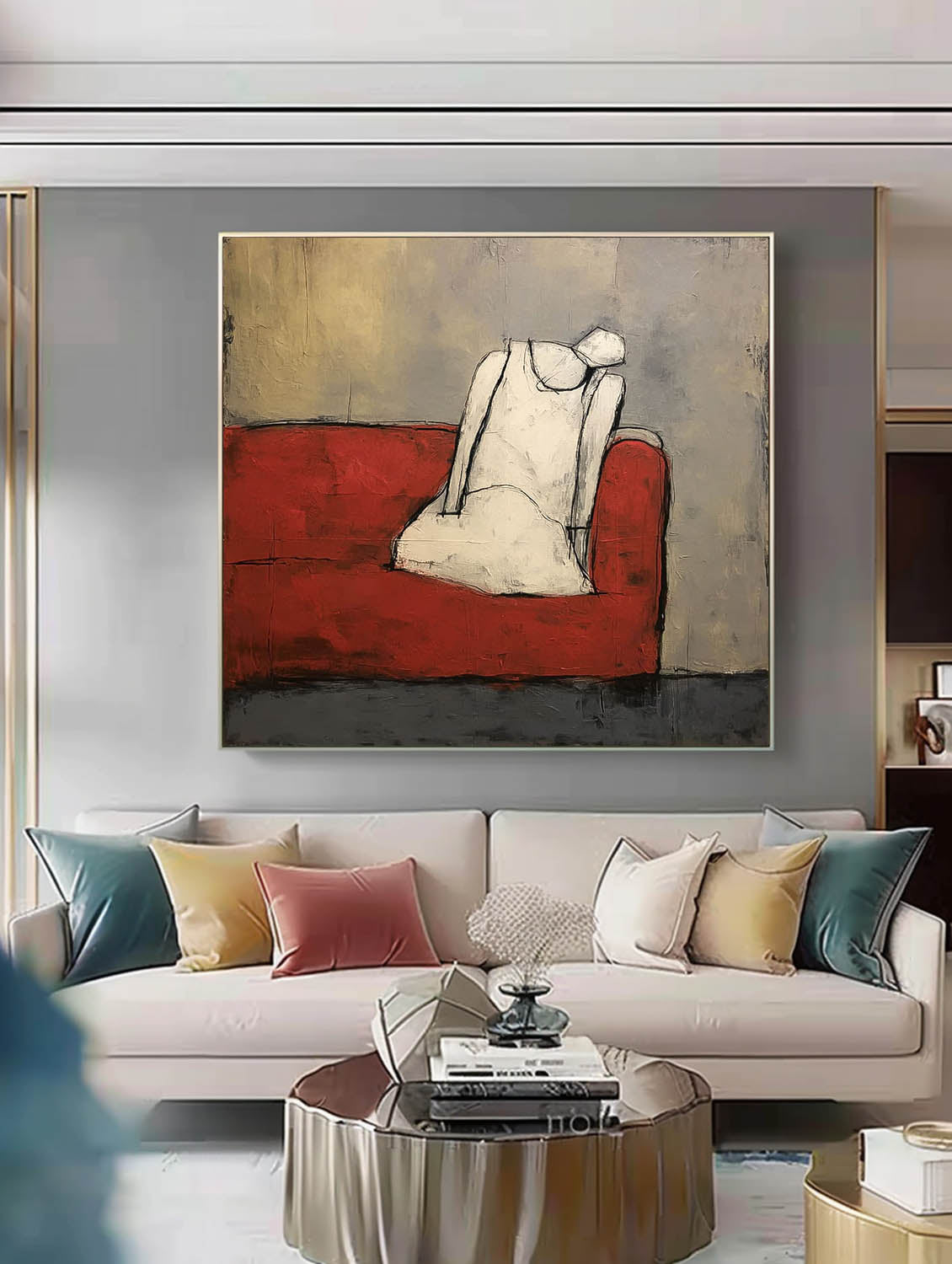 Original Minimalist Artwork Abstract White Vintage Dress Oil Painting Large Wall Art For Living Room