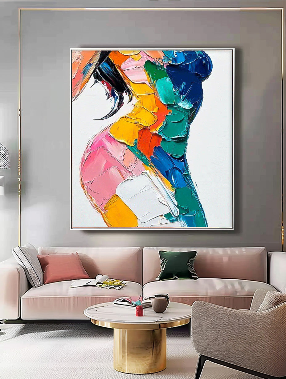 Modern Artwork Abstract Vibrant Colorful Body Oil Painting On Canvas Original Texture Sexy Girl Wall Art