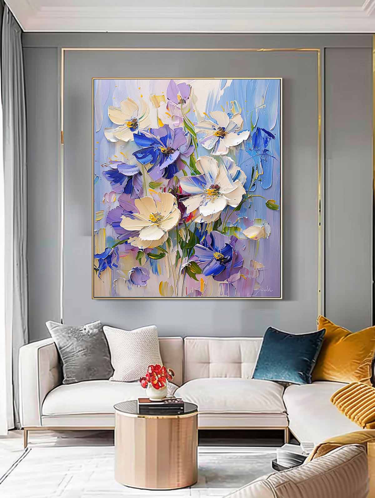 Abstract Flower Acrylic Painting On Canvas Original Floral Painting Large Lovely Textured Art Home Decor