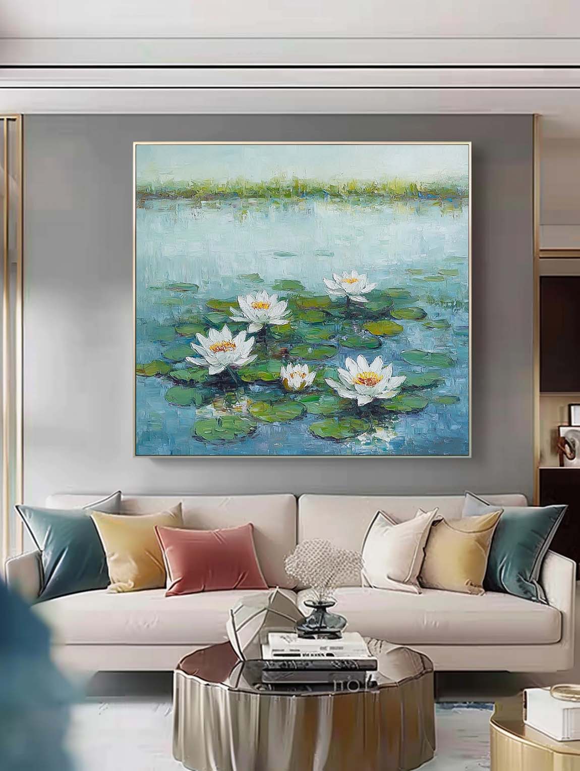Large Textured Abstract Flower Paintings Square Contemporary White Lotus Floral Painting Original Artwork