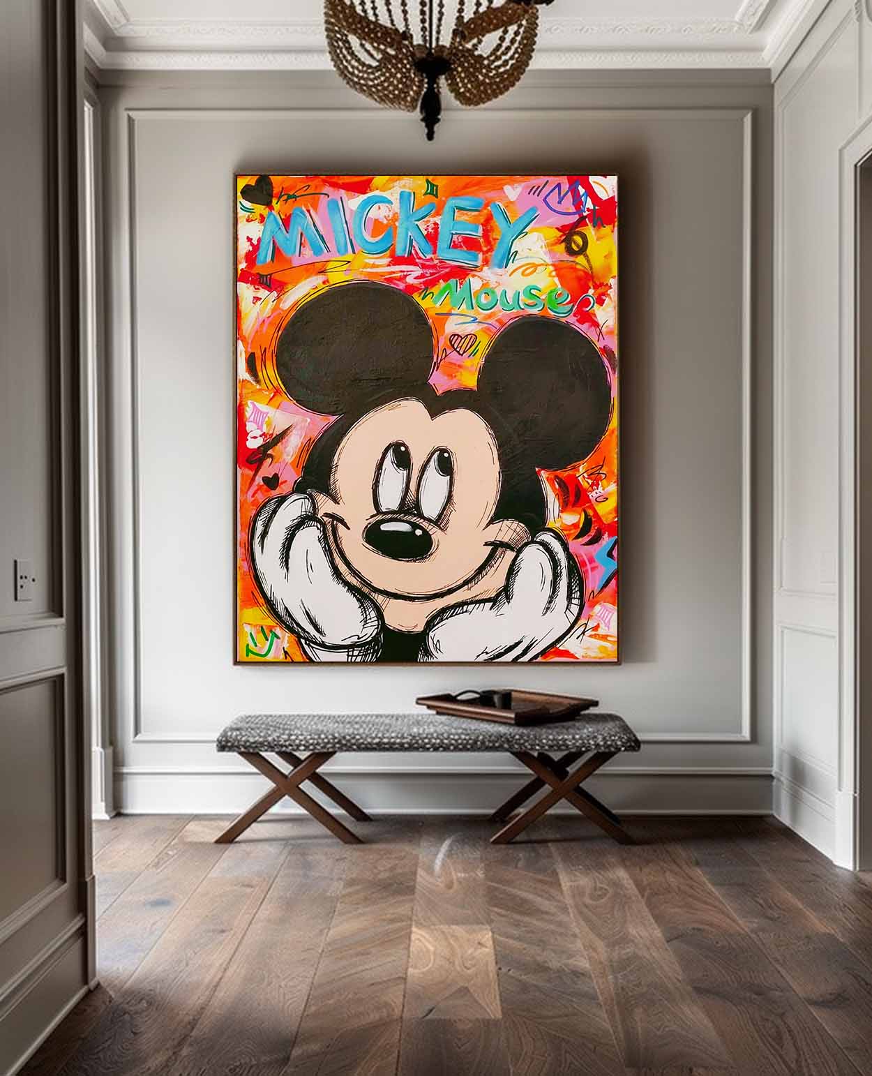 Large Disney Characters Painting Original Mickey Wall Art Colorful Cute Cartoon Characters Abstract Artwork Gift