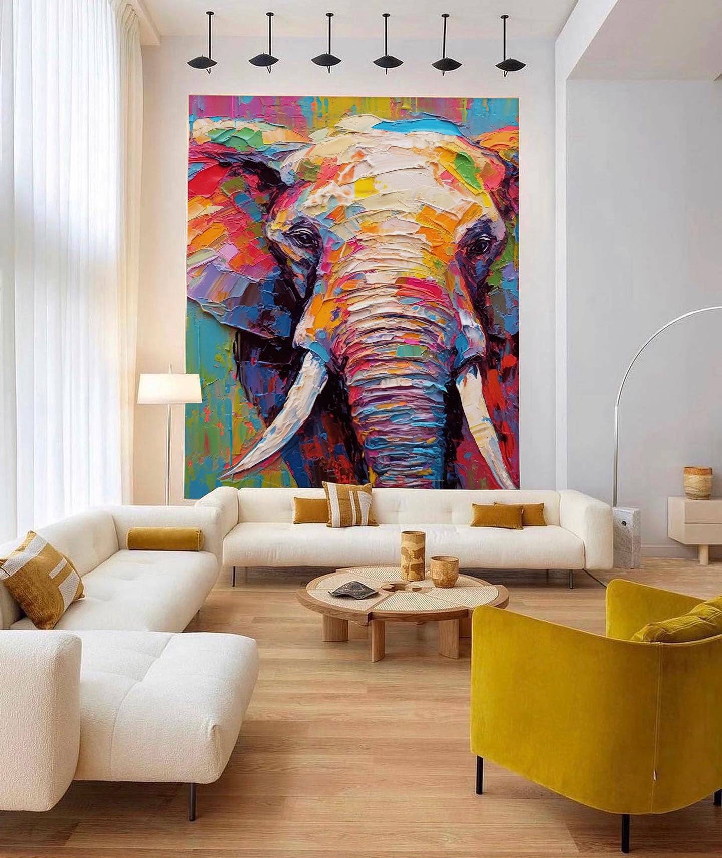 Textured Elephant Canvas Wall Art Bright Colorful Elephant Oil Painting  Modern Animal Oil Painting Impressionist Home Decor