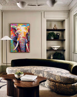 Textured Elephant Canvas Wall Art Bright Colorful Elephant Oil Painting  Modern Animal Oil Painting Impressionist Home Decor