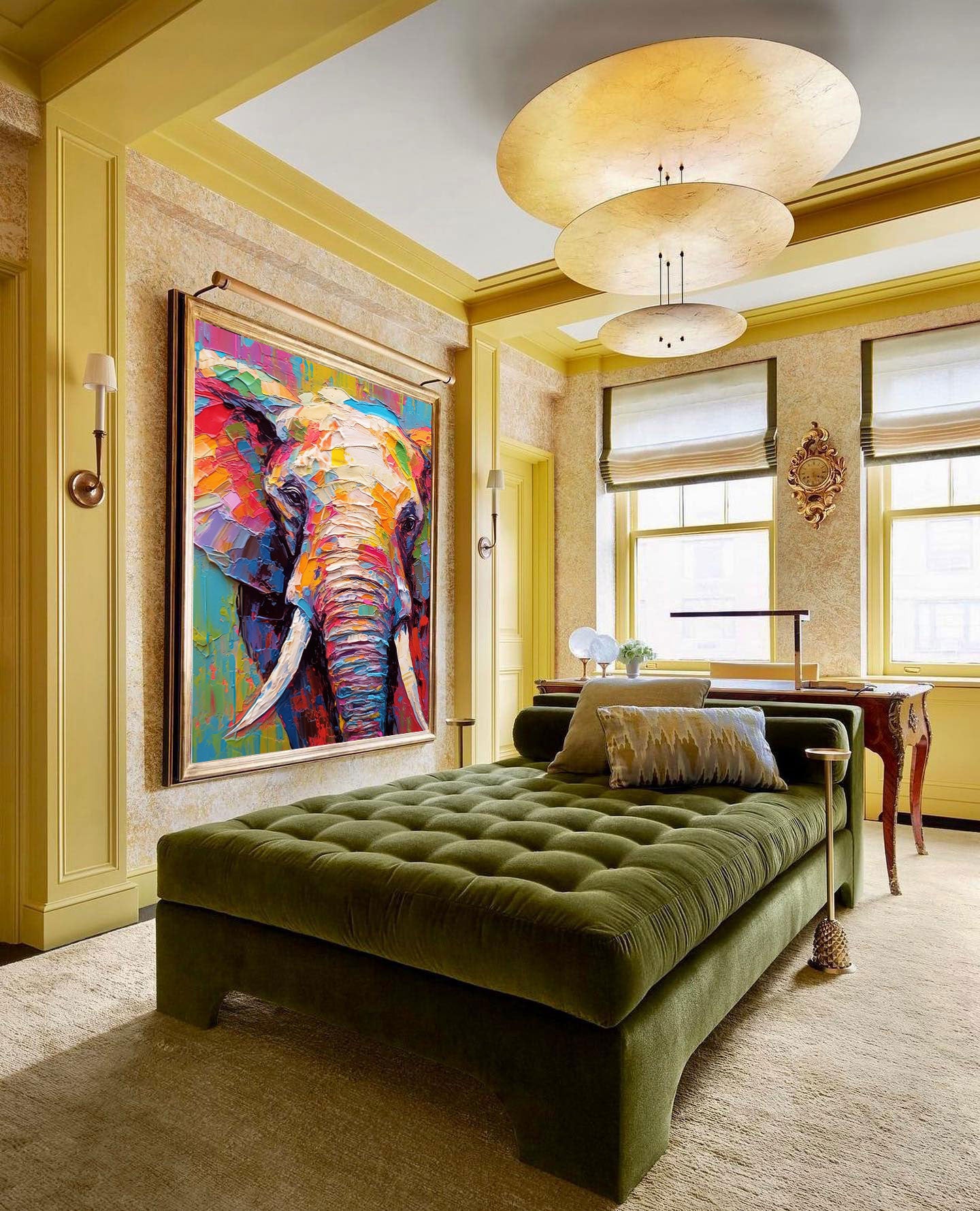 Textured Elephant Canvas Wall Art Bright Colorful Elephant Oil Painting  Modern Animal Oil Painting Impressionist Home Decor