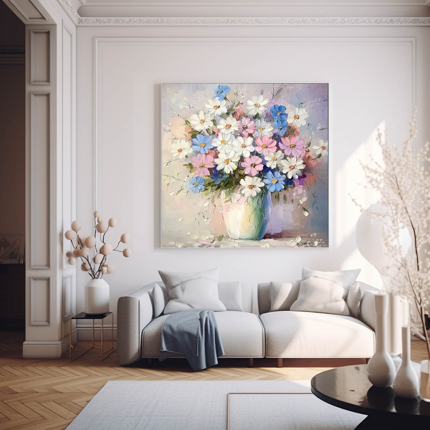 Contemporary Floral Wall Art Large Textured Flower Painting Original Exquisite Vase Art For Living Room