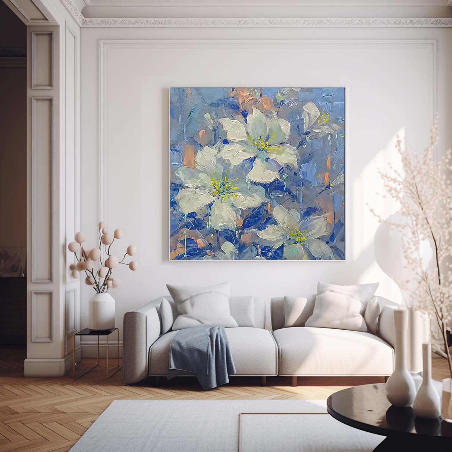 Square Original Flower Wall Art Large Lily Floral Acrylic Painting Modern Floral Oil Painting On Canvas