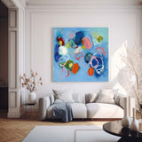 Blue Square Abstract Texture Oil Painting Bright Coloful Large Acrylic Painting Canvas Original Modern Wall Art For Living Room