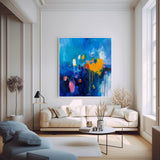Square Abstract Texture Oil Painting Bright Blue Large Acrylic Painting On Canvas Original Modern Wall Art Home Decor