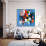 Blue Square Abstract Texture Oil Painting Bright Coloful Large Acrylic Painting Canvas Original Modern Wall Art Home decor