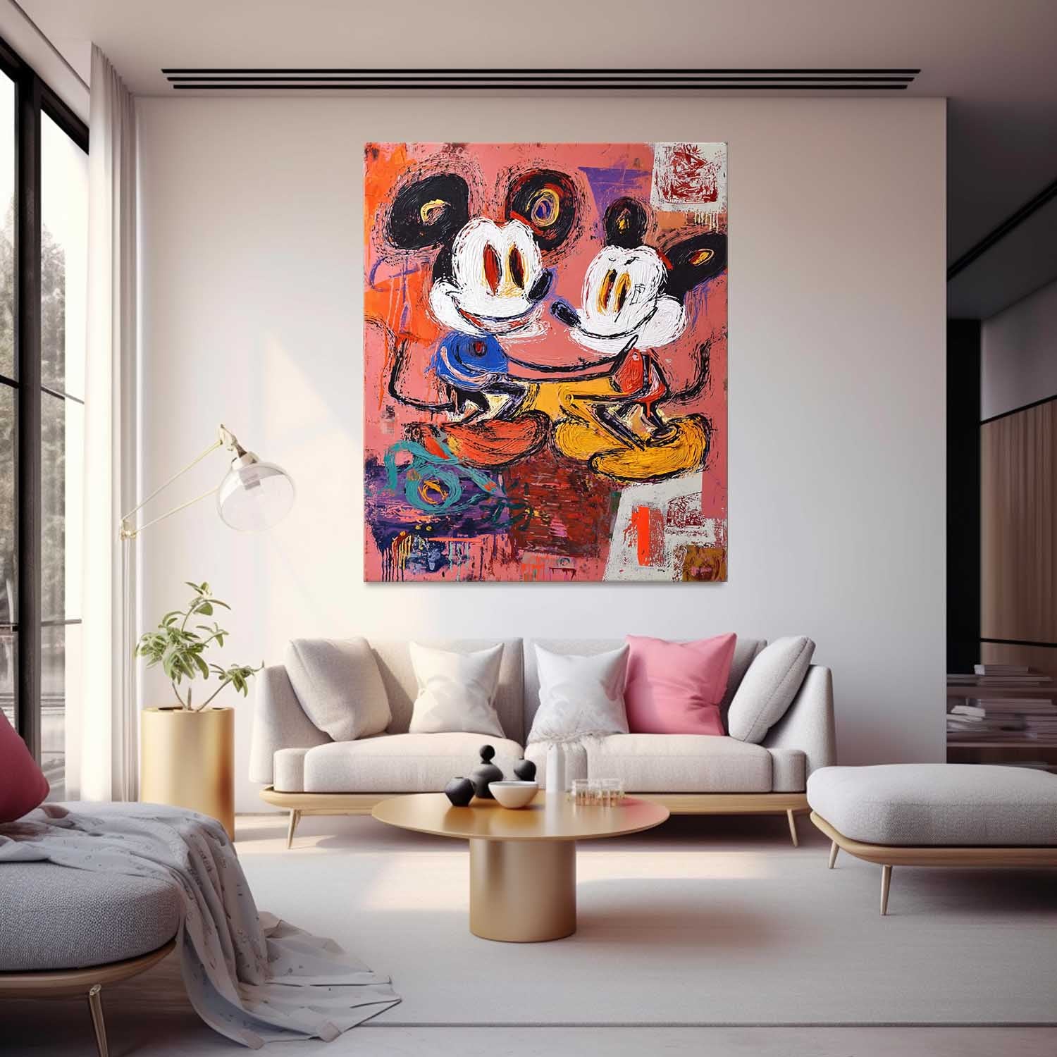 Large Graffiti Cartoon Figure Wall Art Abstract Mickey Painting Canvas Pink Original Features Artwork